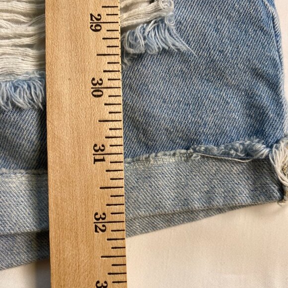 & Denim Overall Shorts Women's 10 Distressed Light Wash Denim Casual Y2K Comfy - Picture 9 of 15